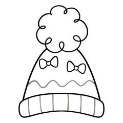 Fototapeta premium Adorable winter hat with cute bows Line Art Illustration 