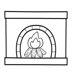 Brick Fireplace with Burning Fire Cozy Home Line Art Illustration