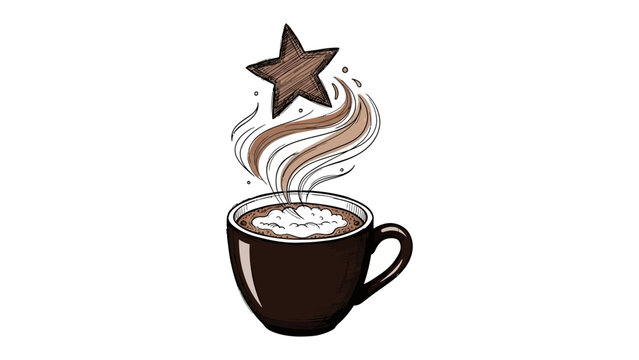 Coffee Cup's Celestial Brew: a charming coffee cup, exuding warmth and invitation. A star floats above, creating a unique and captivating beverage