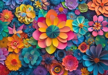 A vibrant and colorful paper flower background with various shapes