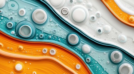 Abstract image of colorful fluid art with bubbles and swirls, creating a dynamic and visually appealing composition.