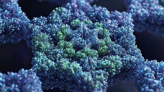 Slow motion macro view of synthetic cellular structures constantly shifting and reforming into complex unseen geometric patterns biological, science, medical