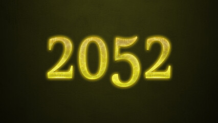 Neon glowing yellow number of 2052 on dark background.