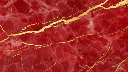 Rich red marble texture with striking golden veins creating a luxurious and elegant natural stone pattern