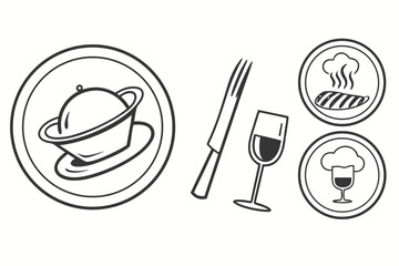 Restaurant Icons Set With Food Plate Knife Fork and Wine Glass vector illustration