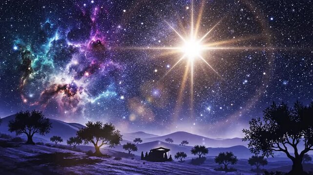 Radiant star illuminates nativity scene