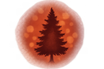 Christmas tree silhouette with warm bokeh lights