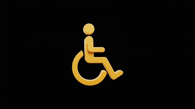 Yellow wheelchair accessibility icon on black background, symbolizing inclusive design and mobility support.
