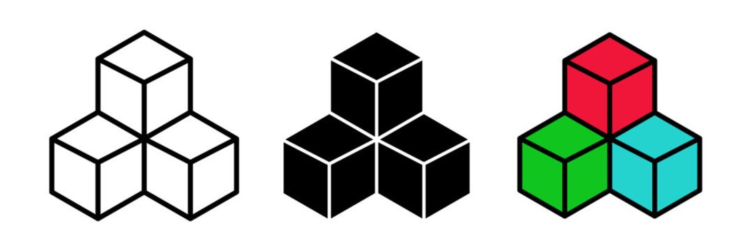 Toy blocks icon usually depicted as stacked or interlocking cubes, symbolizing play, children, or early learning.