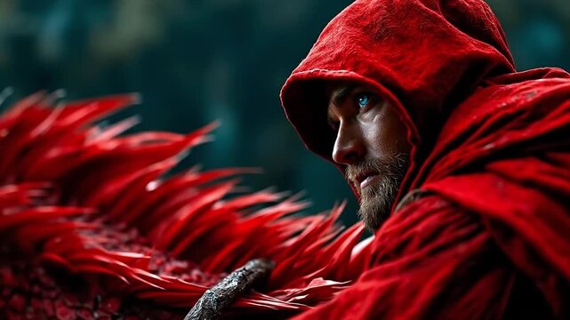 A man in a red cloak holding a sword