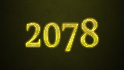 Neon glowing yellow number of 2078 on dark background.