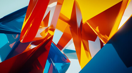 Vibrant abstract forms intersect and overlap in a dynamic display of color and light, creating a mesmerizing and modern geometric design element