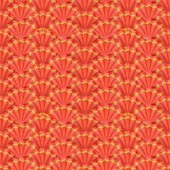chinese seamless pattern. Red Oriental Pattern with paper fans. Luxury elegant print for traditional Chinese New Year. Hand Drawn Japanese vintage background design