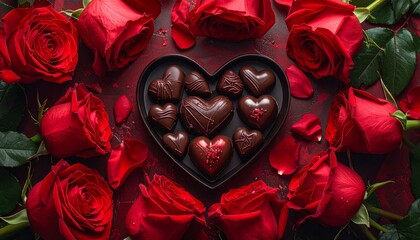 Red roses and heart shape symbolize romantic passion, love, and Valentine's Day