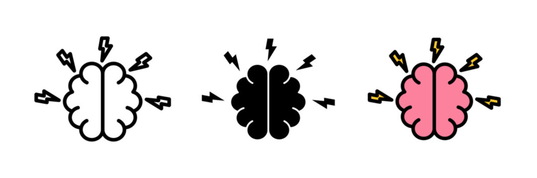 Brainstorm icon often shown as a light bulb, cloud, or head with sparks or ideas, symbolizing creative thinking or idea generation.