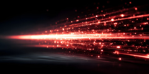 Striking red light streak on a deep dark background vividly symbolizes the concept of fast movement and digital speed, showcasing innovation in contemporary technology design