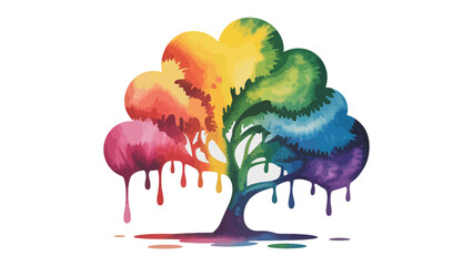 Rainbow Tree of Life: A vibrant watercolor illustration of a tree, its foliage rendered in a stunning spectrum of rainbow colors, symbolizing life, growth, and the beauty of diversity.
