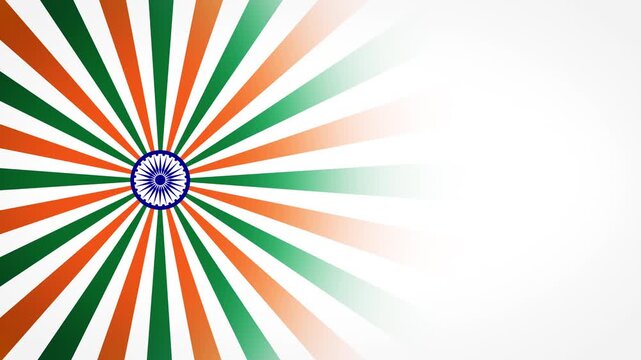 Indian Tricolor Rays with Ashoka Chakra and Copy Space for Republic Independence Day