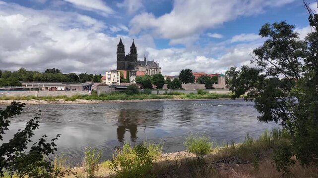 Magdeburg Cathedral  and the elbe river in Germany