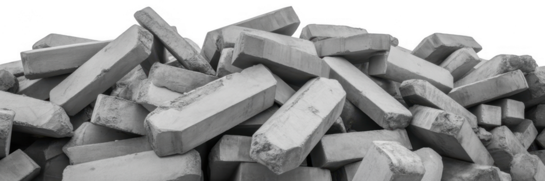 Pile of rough concrete blocks with chipped edges and textured surfaces isolated on a transparent background - Powered by Adobe