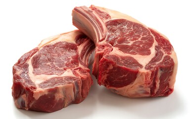 Fototapeta premium Two Fresh Raw Ribeye Steaks Ready for Grilling or Roasting Gourmet Culinary Cuts