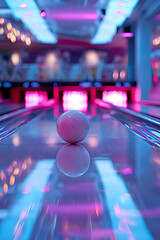 a bowling ball rolling down the lane at high speed