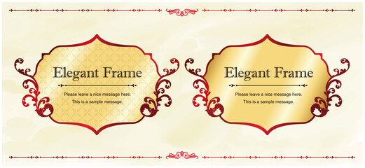 高級感のあるエレガンスなフレームセット、装飾デザイン、飾り罫、上品な背景、金、赤