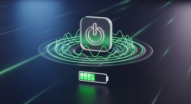 Digital Power Button with Energy Waves and Battery