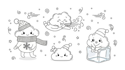 Whimsical Cloud Characters: Adorable cloud characters, each adorned with winter attire, bring a touch of playfulness to a chilly day, embodying the joy of the season.