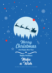 Silhouette of Santa Claus and his reindeer sleigh against the moon Greeting card