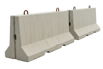 Concrete highway dividers used for traffic control and road safety isolated on a transparent background