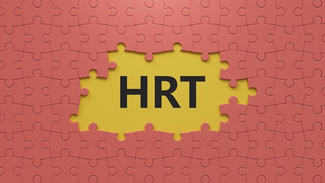 HRT the word is written on puzzle pieces with missing pieces.close up of puzzle pieces with missing pieces,Business Concept.3D rendering.