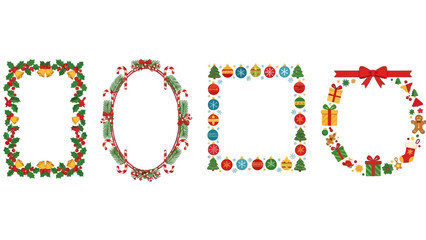 Elegant vector collection of diverse festive Christmas holiday frames and decorative seasonal borders, ideal for winter celebration designs and greeting cards
