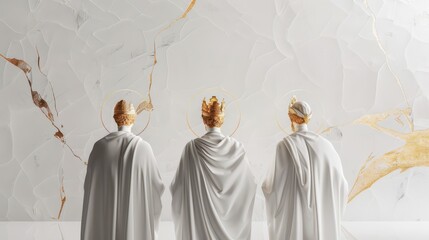 Epiphany celebration with three kings symbolizing tradition and spirituality. Star of Bethlehem, or Christmas Star. Horizontal banner. Copy space. Three Kings Day