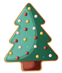 Christmas Tree Shaped Cookie with Icing Decor. Festive Treat Colorful Vector Illustration