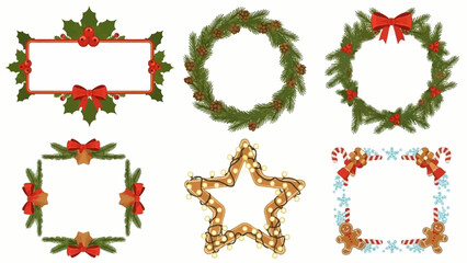 Festive Christmas Frames Holly, Pine, Star and Gingerbread Designs for Holiday Greetings