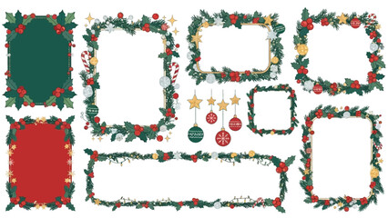 Vector collection of festive Christmas frames and winter holiday borders decorated with holly and ornaments
