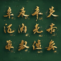 Elegant gold calligraphy art on green background cultural showcase digital artwork artistic environment close-up view
