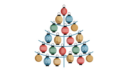Festive Ornaments Christmas Tree: A meticulously crafted, elegant Christmas tree silhouette adorned with an array of colorful, decorative ornaments, celebrating the joy of the holiday season.