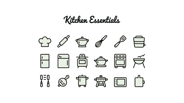 A collection of essential kitchen items and cooking utensils for culinary activities.