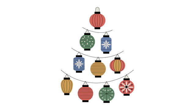  Festive Lantern Tree: A beautifully illustrated tree made of colorful lanterns, radiating warmth and merriment, evoking the spirit of celebration.