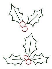 Festive Holly Branches with Outline and Filled Styles.