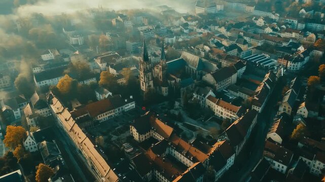 Exploring Augsburg Germany from above on a sunny day revealing stunning architecture and historic sites, Aerial view of the city Augsburg in Germany ona sunny morning in autumn