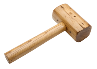 Wooden mallet with visible grain isolated on a transparent background