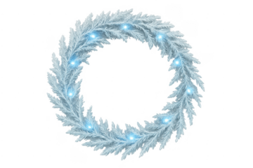 Frosted christmas wreath with glowing blue lights