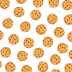 Seamless vector pattern with cookies. Chocolate chips cookies seamless pattern. Perfect for bakery branding, packaging, wrapping paper, textile prints, menu designs