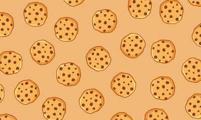 Chocolate Chip Cookies Seamless Pattern. Cookies with Chocolate Chips Seamless Vector Pattern. Great for dessert packaging, cafe menus, wallpapers, fabric prints, stationery