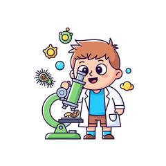 Enthusiastic young scientist discovering the microscopic world with playful microbiological