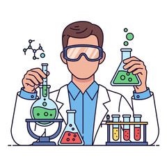 Scientist conducting experiment with green chemical solutions in a laboratory glassware