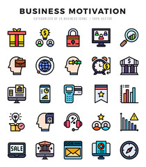 Set of Business Motivation Icons. Simple line art style icons pack.